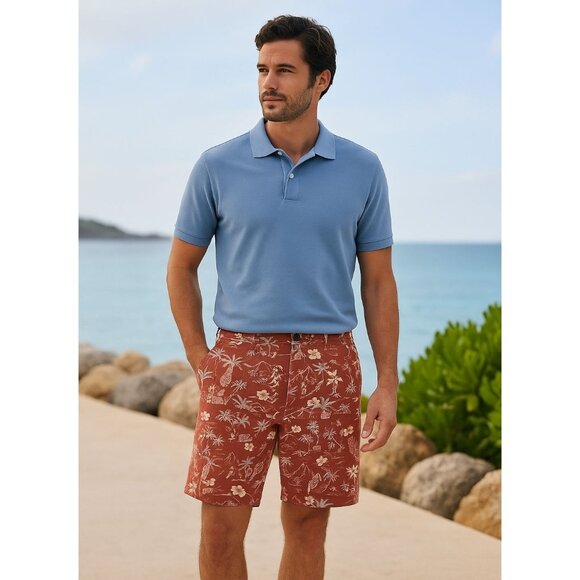 🩳 JACHS Men's Resorwear Preppy Red Island Print Stretch Twill Shorts Sz 38" - Picture 1 of 6